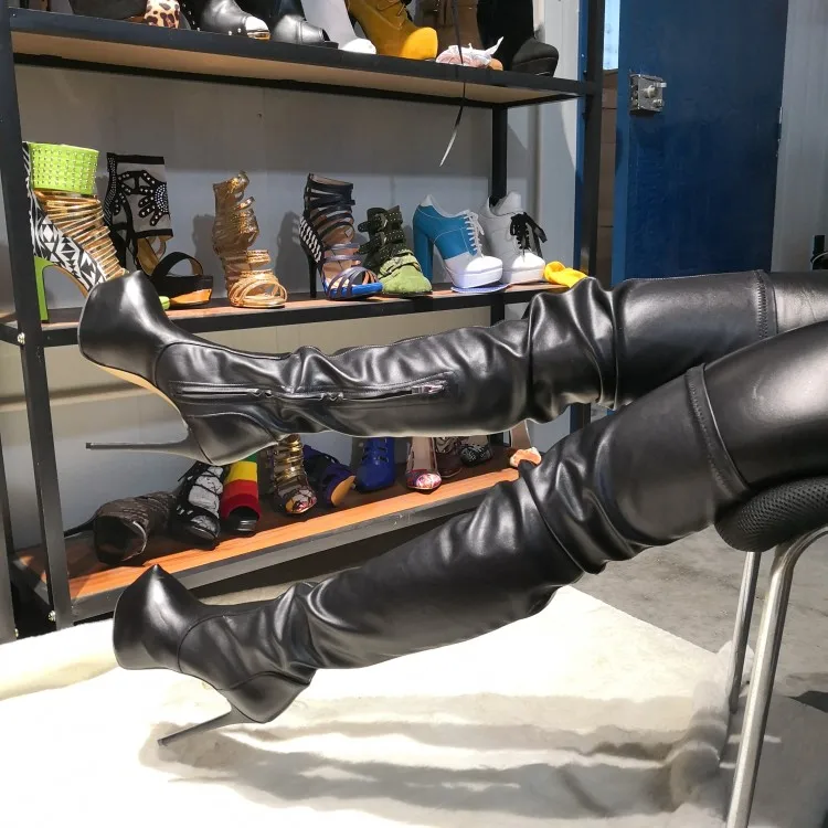 Olomm/Новое поступление, женские облегающие высокие сапоги на платформе сапоги на высоком каблуке-шпильке пикантная черная обувь с круглым носком женская обувь, большие американские размеры 5-15