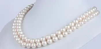 

double strands9-10mm south sea round white pearl necklace 18"19"