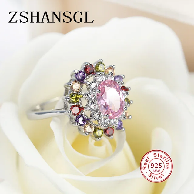 Romantic Ring Pave setting 5A Multicolor Zircon CZ 925 Sterling Sliver Wedding Band Rings set For Women Bridal bijoux
