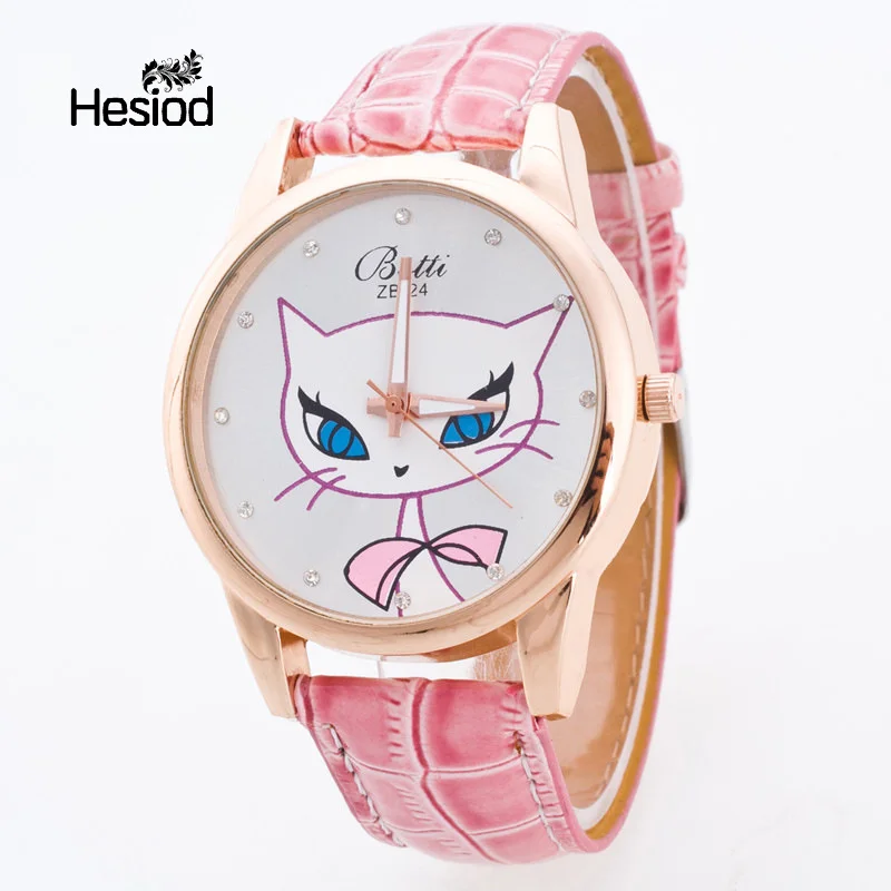 

Hesiod Famous Brand Leather Strap Watches Women Lady Dress Fox Cute Design Quartz Wrist Watch Pink Blue Purple Red Color