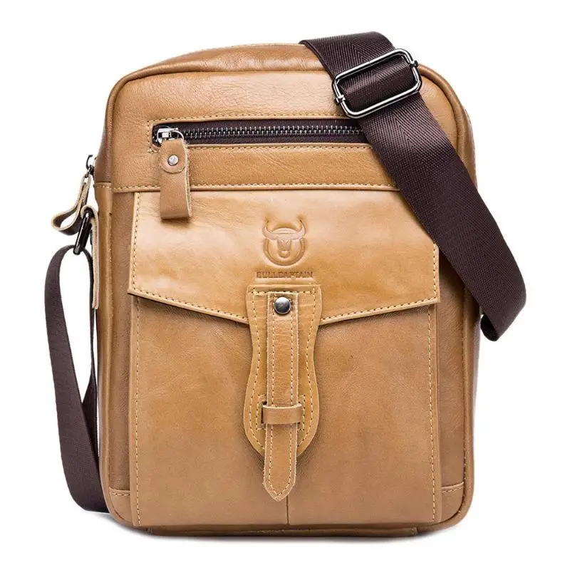 BULLCAPTAIN Новая мужская сумка через плечо, мужские маленькие кожаные сумки на плечо, сумки на плечо, деловые мужские сумки через плечо из натуральной кожи - Цвет: Коричневый