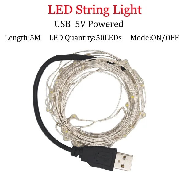 Светодиодный фонарь 2 м, 5 м, 10 м, 10-100 светодиодный S серебристый провод, гирлянда, сказочные огни, батарея, светодиодный, decoracion, Свадебная вечеринка - Испускаемый цвет: USB 5V 5M