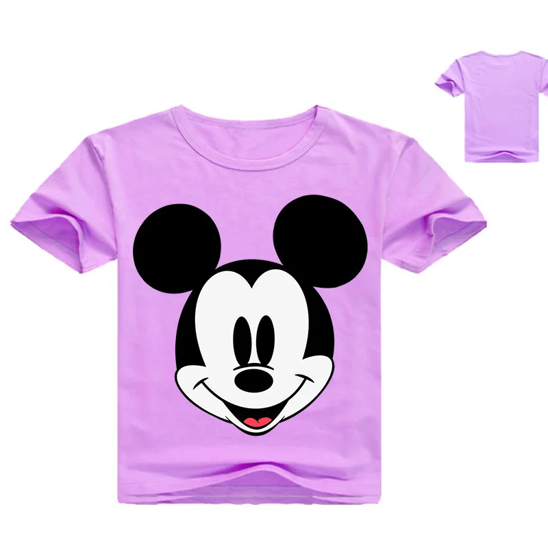 Коллекция года, модная детская футболка с короткими рукавами фиолетовая повседневная одежда для мальчиков с 3D-принтом Микки Мауса розовый синий свитшот для малышей - Цвет: Фиолетовый