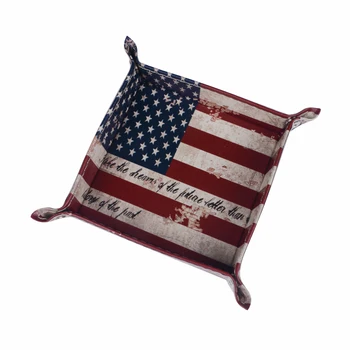 

LINKWELL 1PC United States of America USA National Flag PU Leather Mens Catchall Change Key Wallet Coin Box Storage Tray Valet