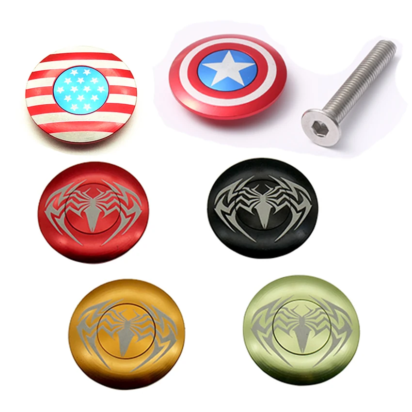 

Bicycle Stem Top Cap Headset Cover with Bolt 28.6mm 1 1/8" Steerer of Captain America Spider Logo