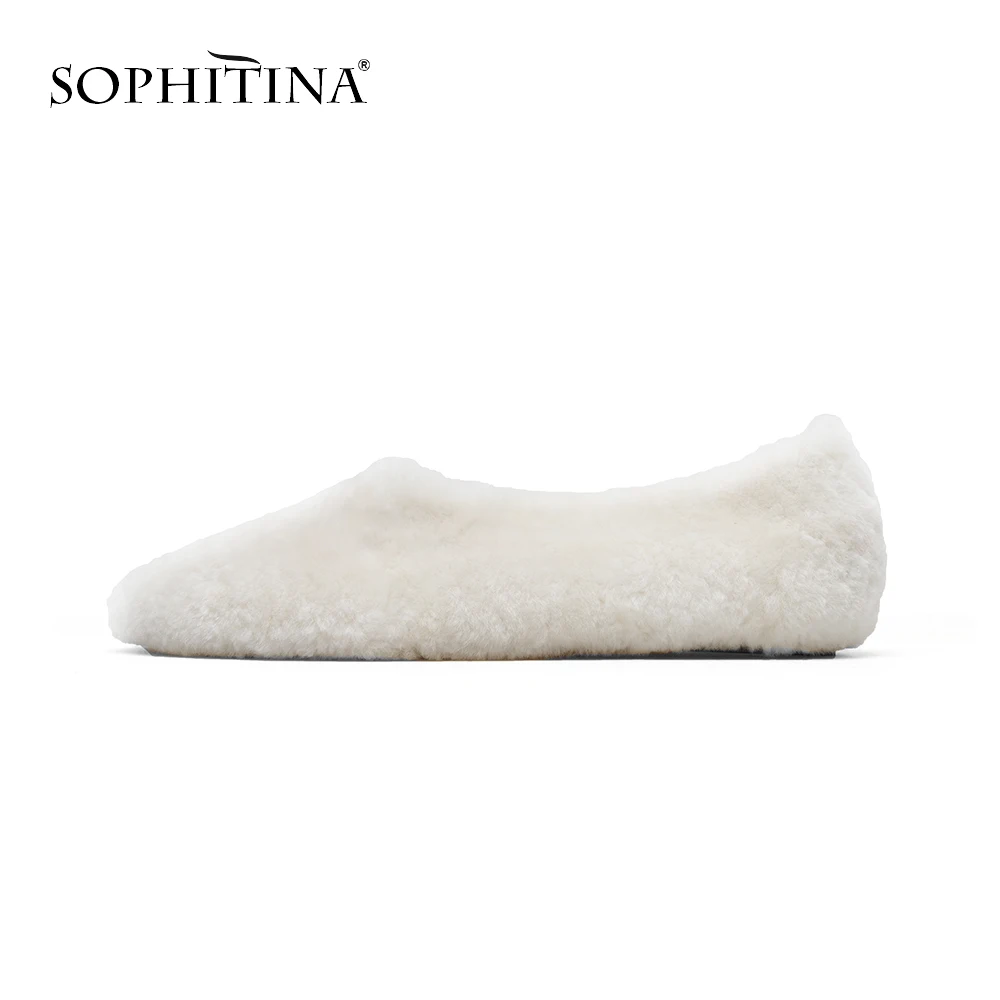 

SOPHITINA Wool Fur Flats Brand Quality Handmade Balck White Women Shoes Genuine Leather Round Toe Casual Slip-on Lady Flats SC01