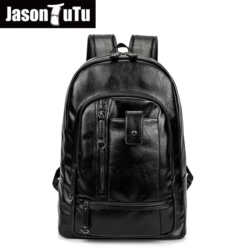 

Aliexpress teenagers Boys school bags laptop backpack Waterproof Black PU leather Casual men travel backpack rugzak B727