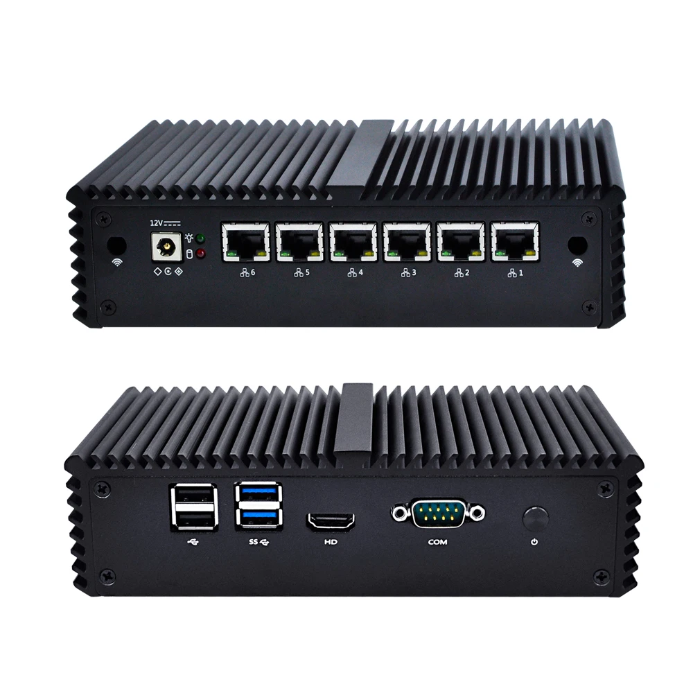 Qotom-Mini PC con Celeron Core i3 i5 i7 AES-NI Router Firewall Gigabit NIC, compatible con Linux Ubuntu, PC sin ventilador Q500G6
