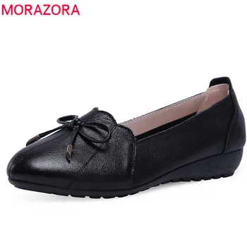 

MORAZORA 2019 new arrival genuine leather shoes woman pointed toe shallow single shoes spring summer loafers women flat shoes