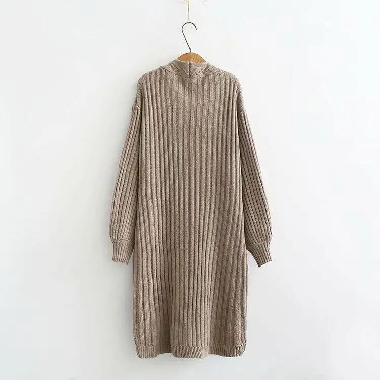 Black Más Tamaño blue Cardigan Señora Mujer Bolsillo Mujeres Giro Larga Otoño 2018 Punto Suéter Invierno Oversized khaki Delgado De Cardigans Botton qxwIHU