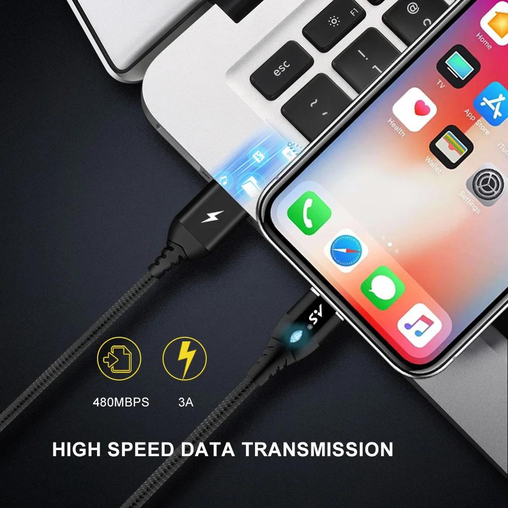 A.S Magnetic USB Cable for iPhone Cable XS Max XR X 8 7 6 Plus 6S 5 iPad Mini Fast Charging Cable Mobile Phone Charger Cord Data