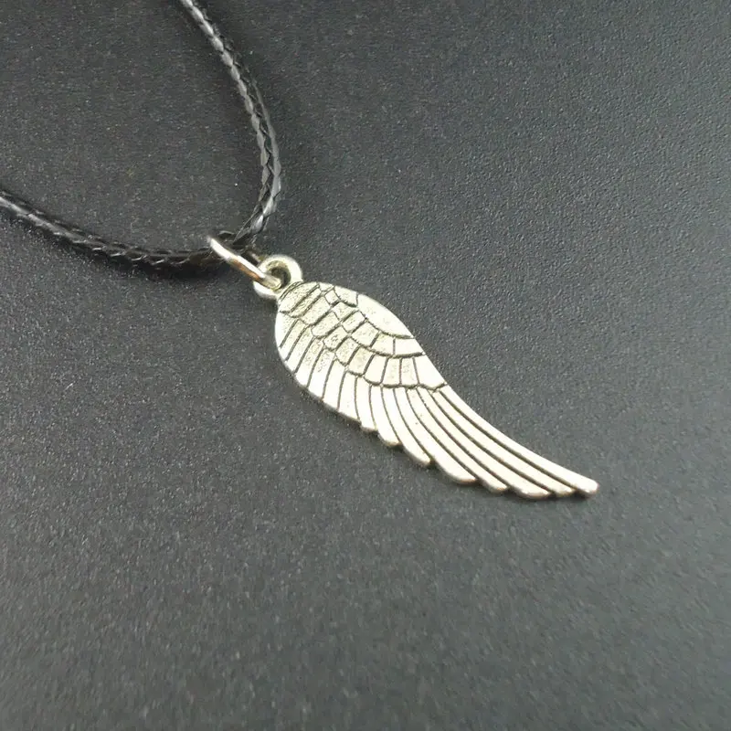 

Short Collars Leather Vintage Alloy Small Angel Wing Pendants Necklaces for Women Men Jewelry 2016