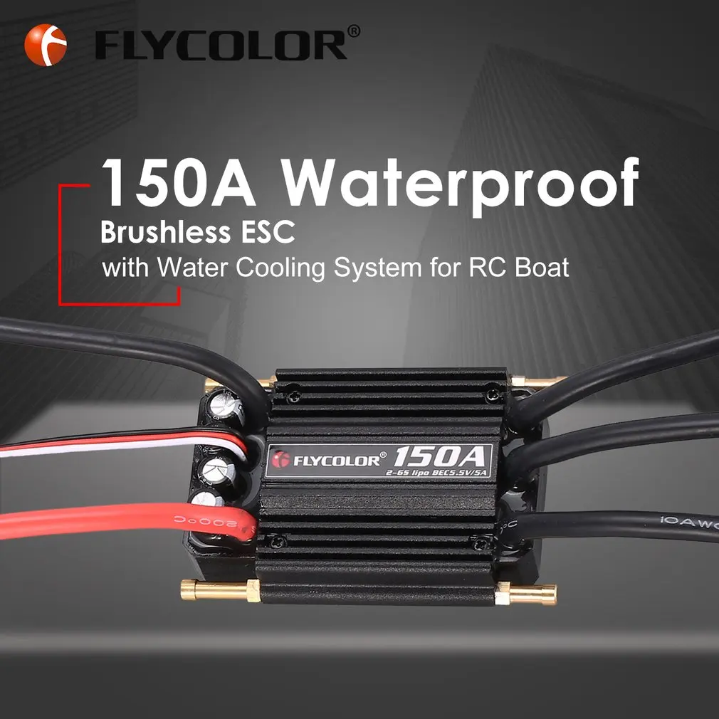 

Original FLYCOLOR 2-6S 150A Waterproof Brushless ESC Speed Controller for RC Boat Ship with BEC 5.5V/5A Water Cooling System