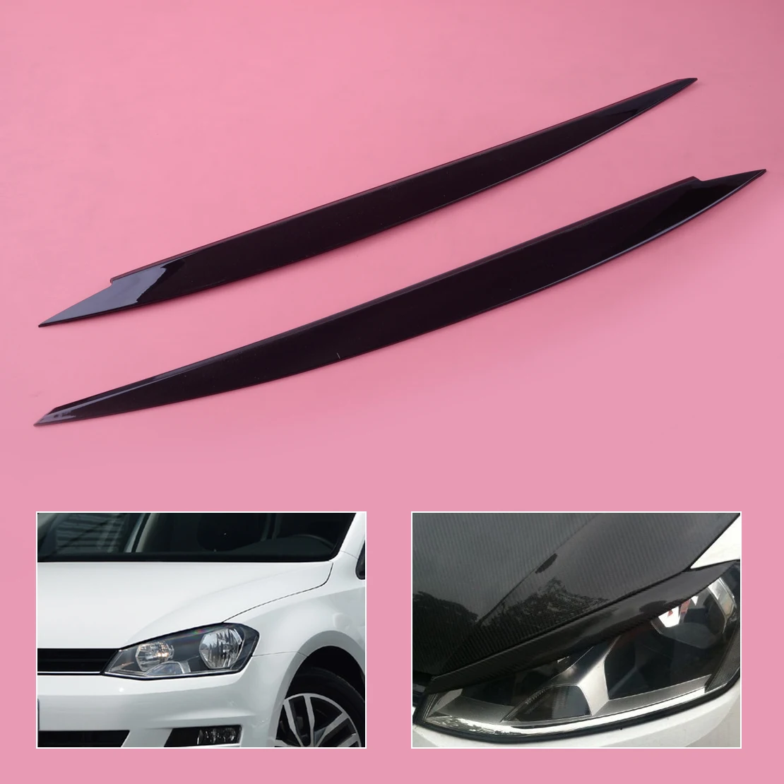 DWCX 2PCS Headlights Eyebrow Eyelids ABS Chrome Head Light Brow Cover