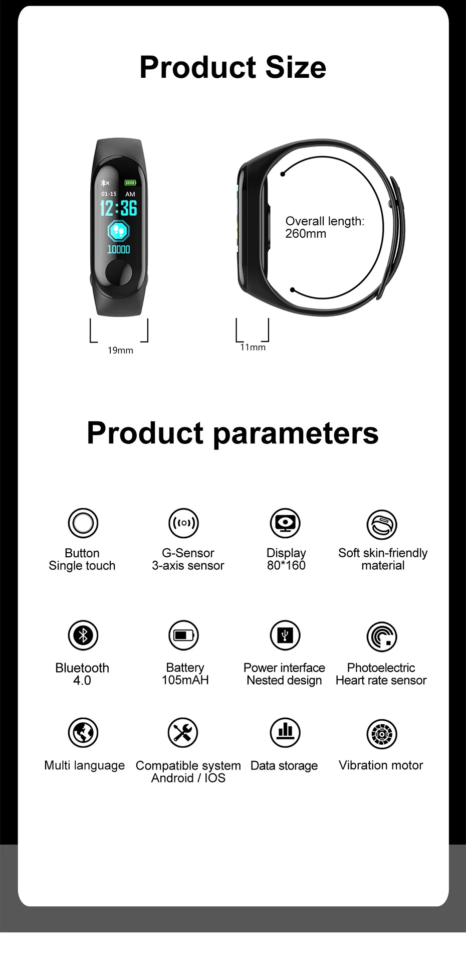 Newest Smart bracelet M3 Sports Blood Pressure Oxygen Heart Rate Monitor Watch Message Caller Smart Band PK For Xiomi mi band 3 (14)