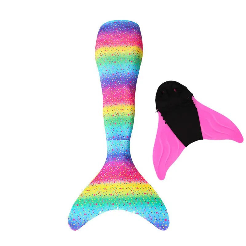 Детский Костюм Русалки для плавания и костюмированной вечеринки, Костюм Русалки с моноланом для девочек, плявечерние купальный костюм - Цвет: tail with fin dot