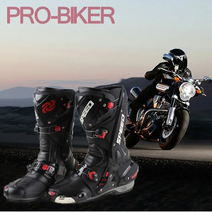 Motorcycle Boots Pro-Biker SPEED Racing moto Protective Gear Motocross Leather Long Shoes anti-slip Waterproof B1003