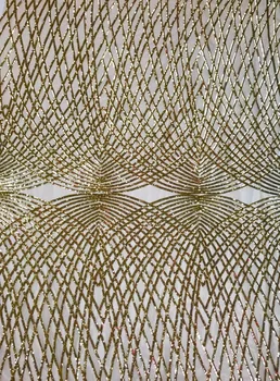 

African Lace Fabric 2019 Gold Line Sequins Lace Fabrics High Quality net Lace Embroidery French Tulle Lace Fabric For Wedding