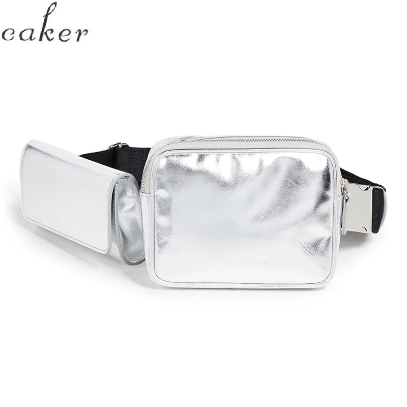 

Caker Brand 2019 Women PU Leather Waist Bags Silver Black Dark Blue Fanny Waist Bags Drop Shipping