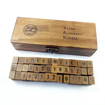 

42 Pcs/set Romantic Design Capital Letters&Numbers Retro Vintage Wooden Craft Box Alphabet Stamp Rubber Stamp Set