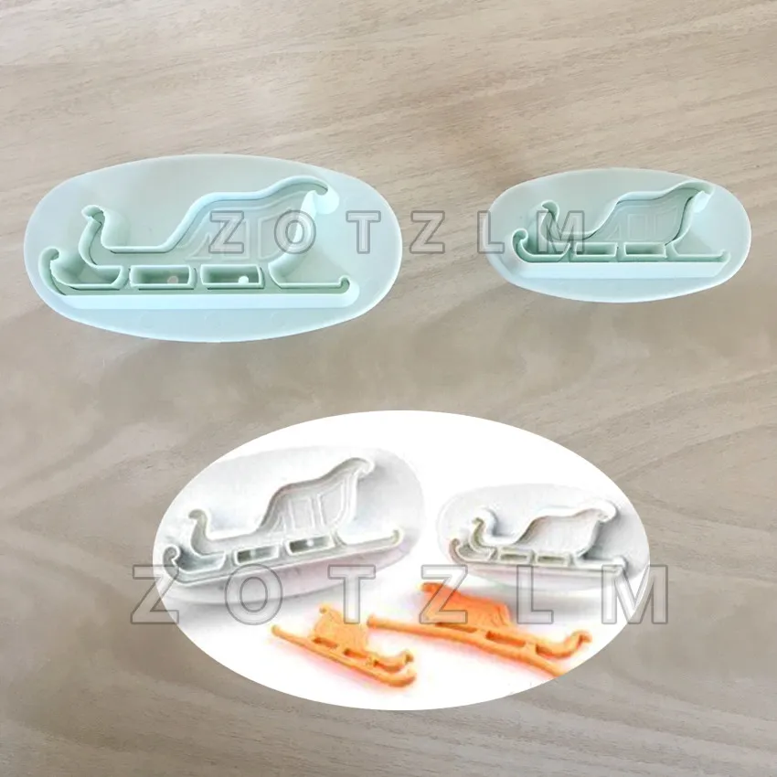

2 pcs/set Christmas Sleigh Shape Plastic Cookie Cutters Plunger Biscuit Fondant Mold Pastry Tools Cake Decorating Tools SLP136