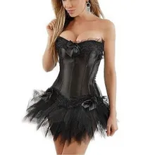 Новинка, сексуальное готическое атласное белье, кружевной корсет, топ+ стринги+ юбка, бюстье, мини-пачка, свадебное платье, костюм, черный корсет, S-6XL