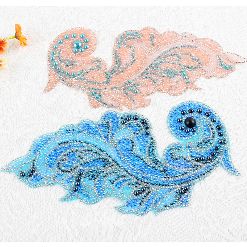 

feather peal Rhinestones crystal Beaded iron on patches for clothing,parches termoadhesivos para ropa stickers for clothes