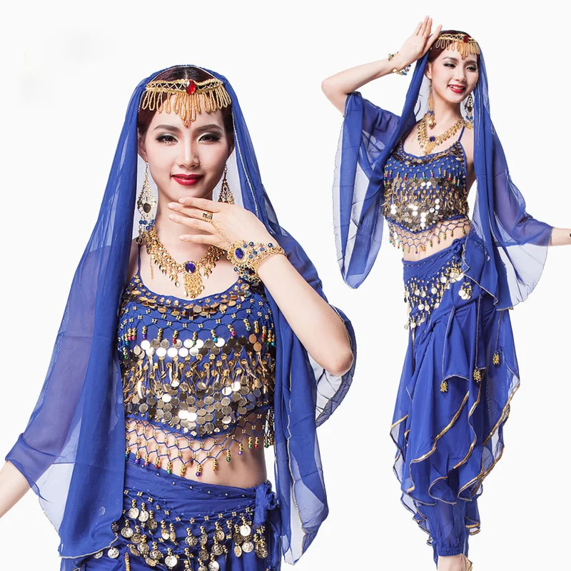 2019 Sari танцевальная одежда Для женщин/Lady танец живота костюм комплект индийские танцевальные костюмы платья в болливудском стиле из 4
