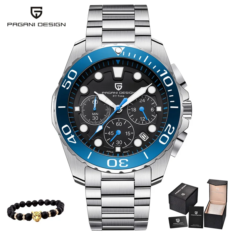 Pagani роскошные кварцевые мужские часы водонепроницаемые спортивные часы военные мужские наручные часы бизнес стальные часы для мужчин Relogio Masculino - Цвет: Blue