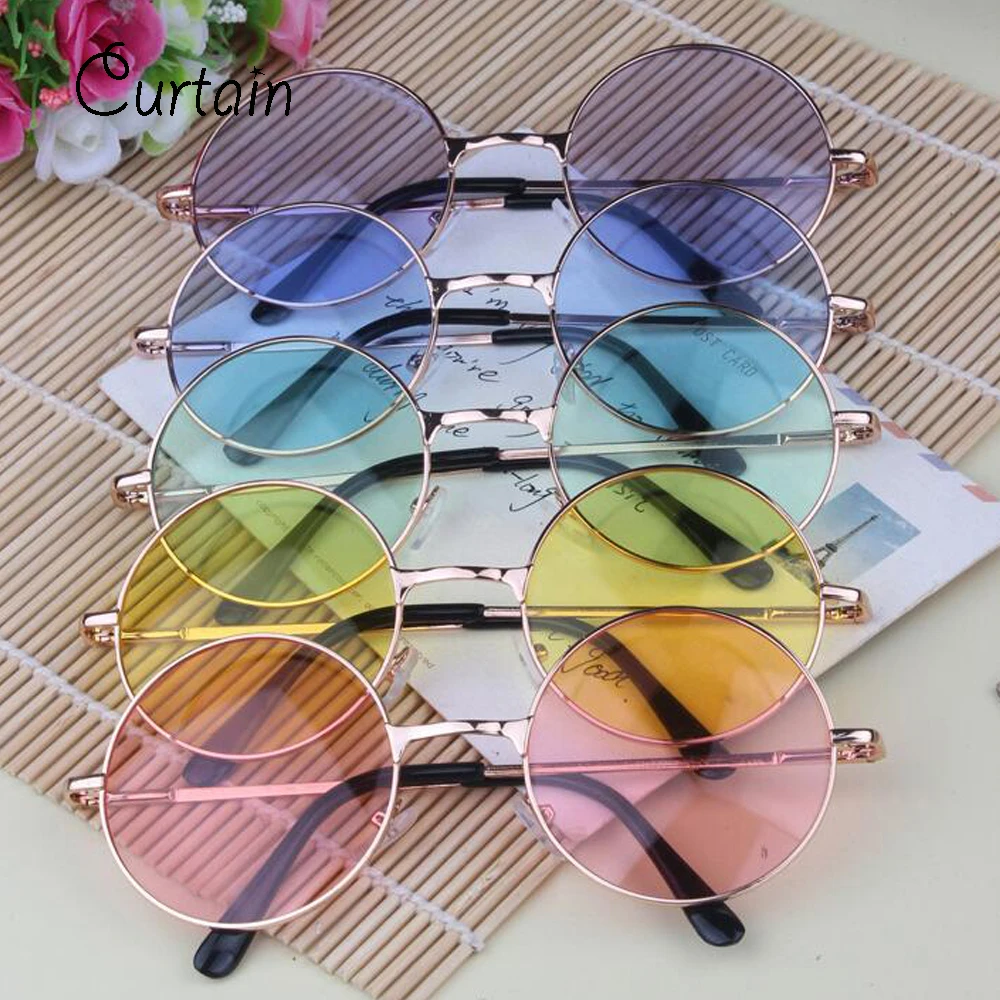 Women Multi Color Round Sunglasses Golden Frame Glasses Shades Hippie