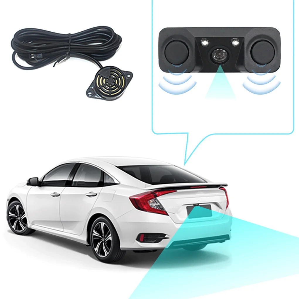 

Car Reverse Backup Rear View Camera 170 Degree 3 in 1 Video Parking Sensor + 2 Detector Sensors BiBi Alarm Indicator