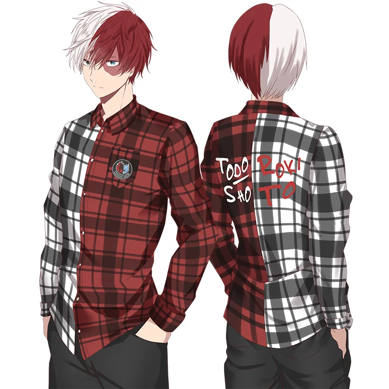 

My Hero Academia Todoroki Shoto Plaid Shirt Spring Autumn Checkered Shirt Men Shirts Long Sleeve Chemise Homme Cosplay Costume