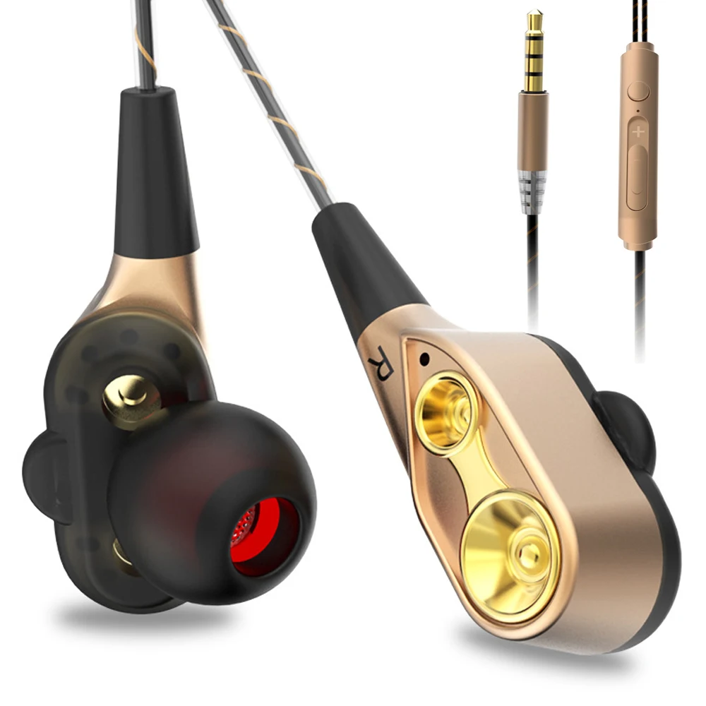 

Double Unit Drive In Ear earphone Bass Subwoofer Stereo Earphones With Microphone Sport Running earbuds For iPhone Phone Xiaomi