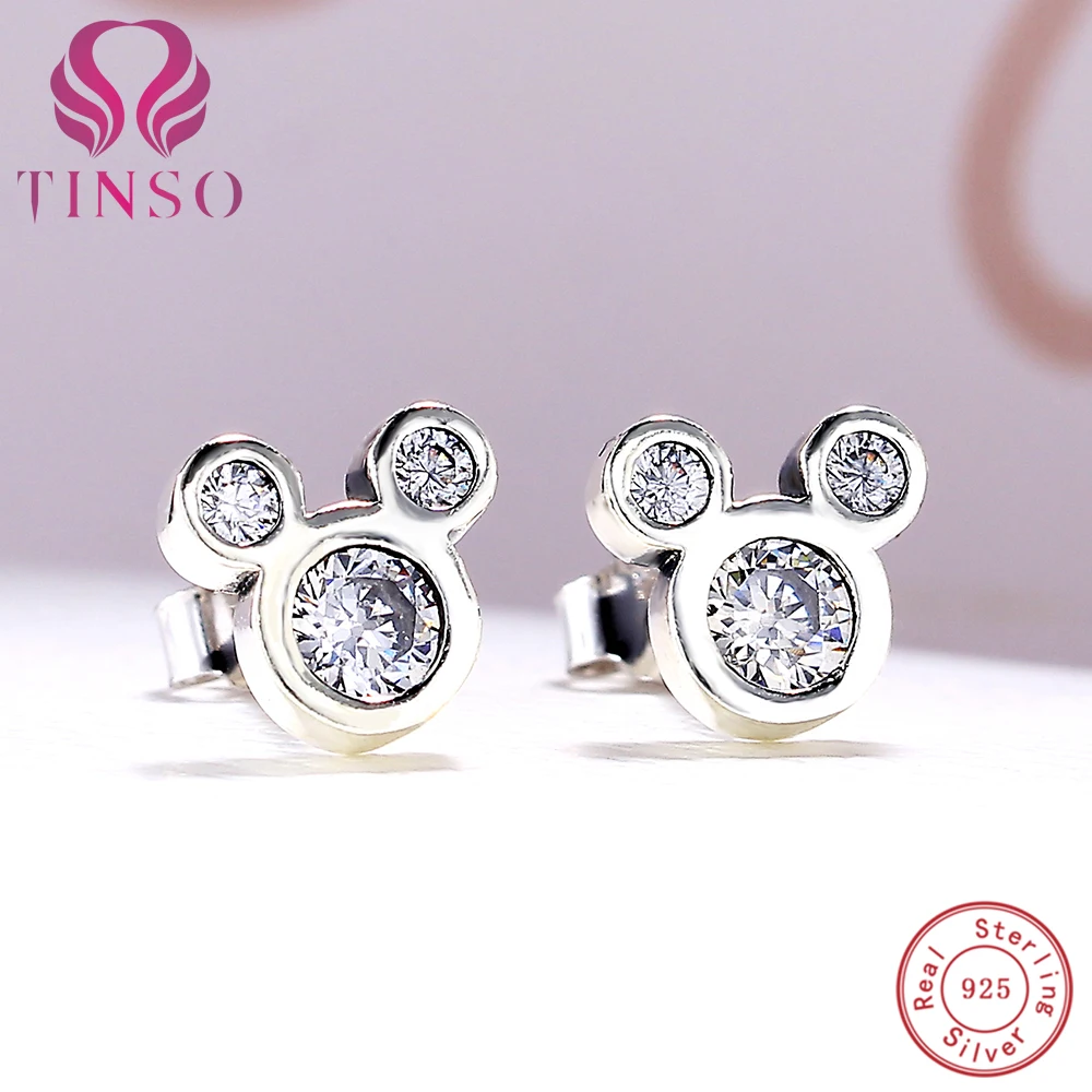 

TINSO Women's Fashion Cubic Zirconia Jewelry Authentic 925 Sterling Silver Mickey Mouse Stud Earrings for Earings Accessory