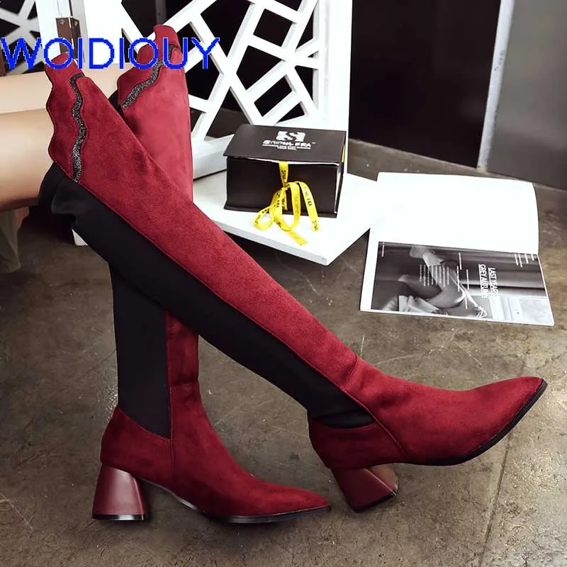 

Crystal Zip Pointed Toe High Heels Women Boots Basic Shoes Autumn Winter Casual Female Knee Boots Single Outwear Shoes Women