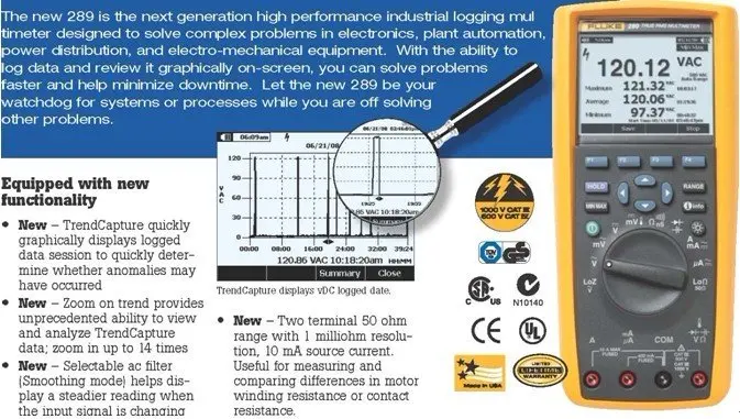 Быстрое прибытие Fluke 289FVF/F289FVF True-RMS Logging мультиметр с TrendCapture(F289