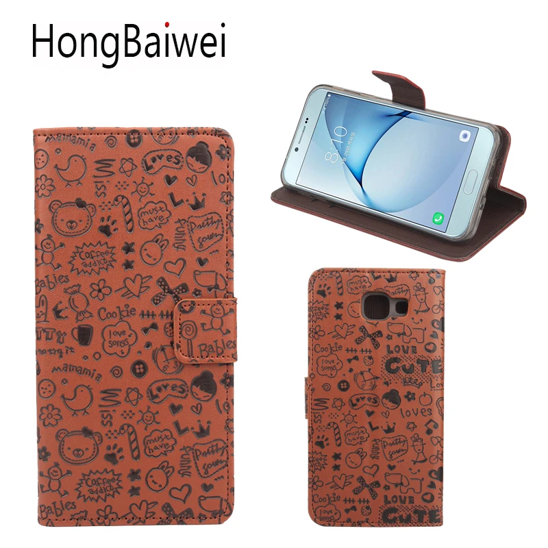 

HongBaiwei for Samsung Galaxy A8 2016 Case Cover Leather Wallet Card Holder Flip Cute Pink Phone Bag Case