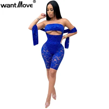 

Wantmove 2018 summer new jumpsuit Europe and America sexy lace wrapped chest dew hole high waist slim straps jumpsuit JZ523