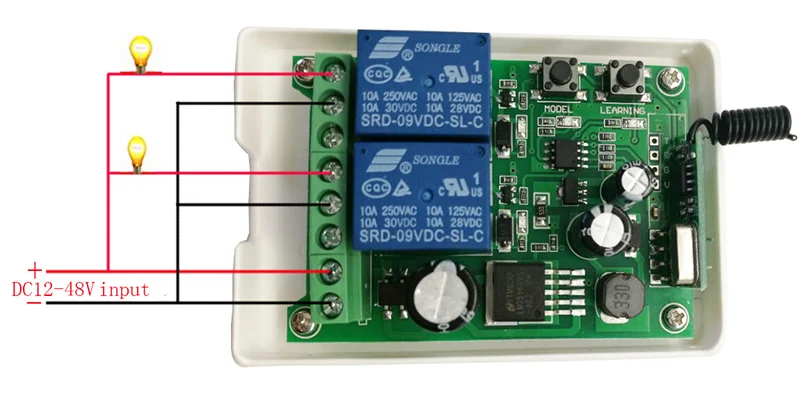12 В постоянного тока, 24 В, 36 В, 48 В, 2CH, 2 CH, мини беспроводной Радиочастотный пульт дистанционного управления, светильник, 10 А, релейный выход, модуль радиоприемника+ передатчик