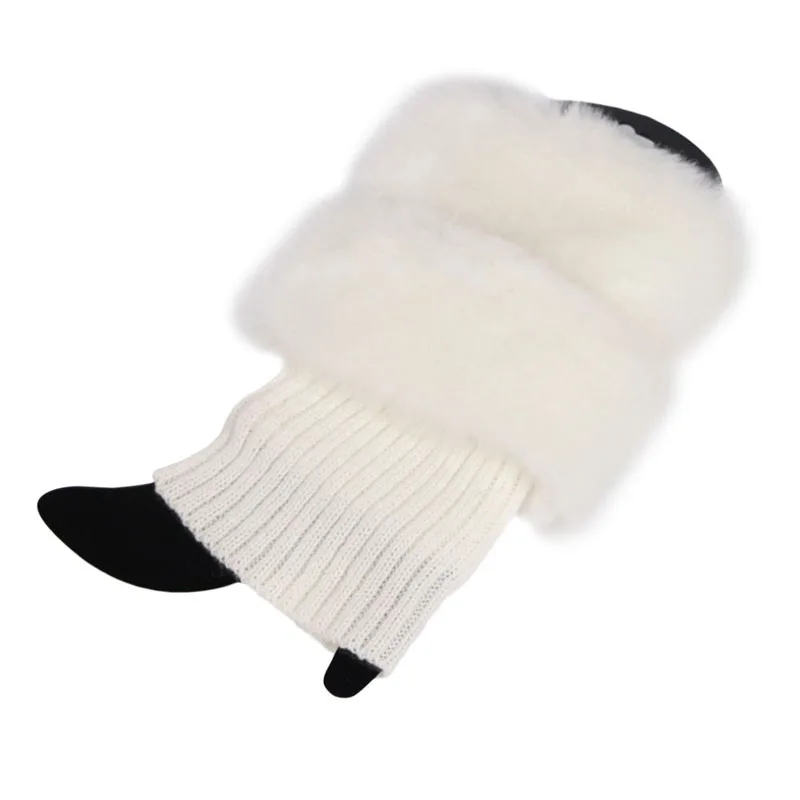 Женские зимние теплые вязаные гетры с меховой отделкой; манжеты; носки для обуви; 1 пара - Цвет: Белый