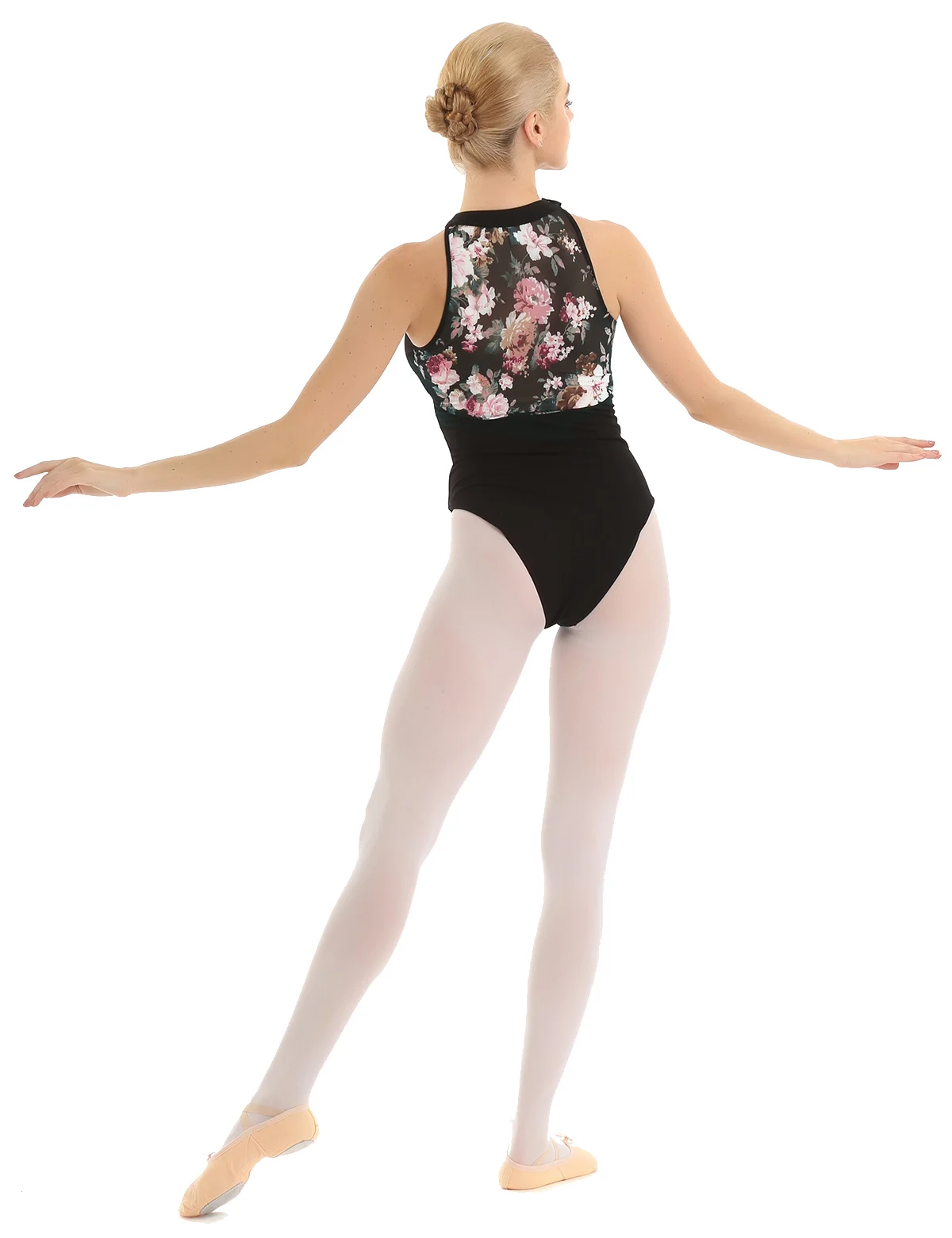 TiaoBug Холтер без рукавов с цветочным принтом сетки сзади балетные трико для женщин взрослых гимнастика трико боди для йоги хлопок танцевальная одежда