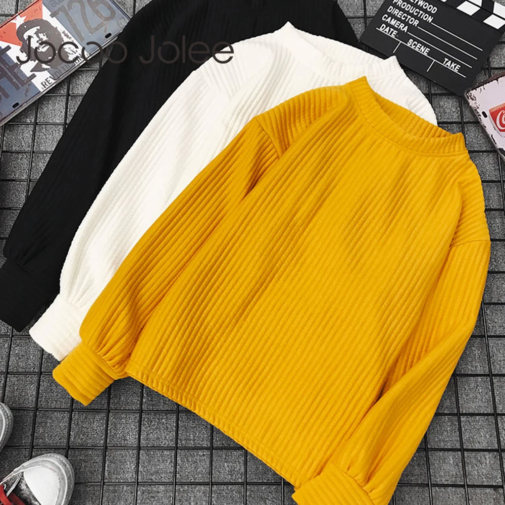 

Jocoo Jolee Sweater Women 2019 Autumn Winter Solid Color Base Sweater Long Sleeve O Neck Loose Harajuku Slim Sweater Female Tops