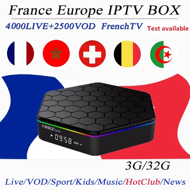 T95ZPlus для приставки Android Smart ТВ коробка 3g/32G французский подключение IPTV на арабском 4000 Live+ 2000VOD H.265 4 K BT4.0 Двойной Wi-Fi передатчик для интернет-телевидения Франция IP ТВ