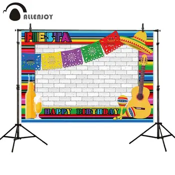 

Allenjoy Day of the Dead colorful banners white brick wall baby birthy FIESTA Background Vinyl cloth party photocall backdrop