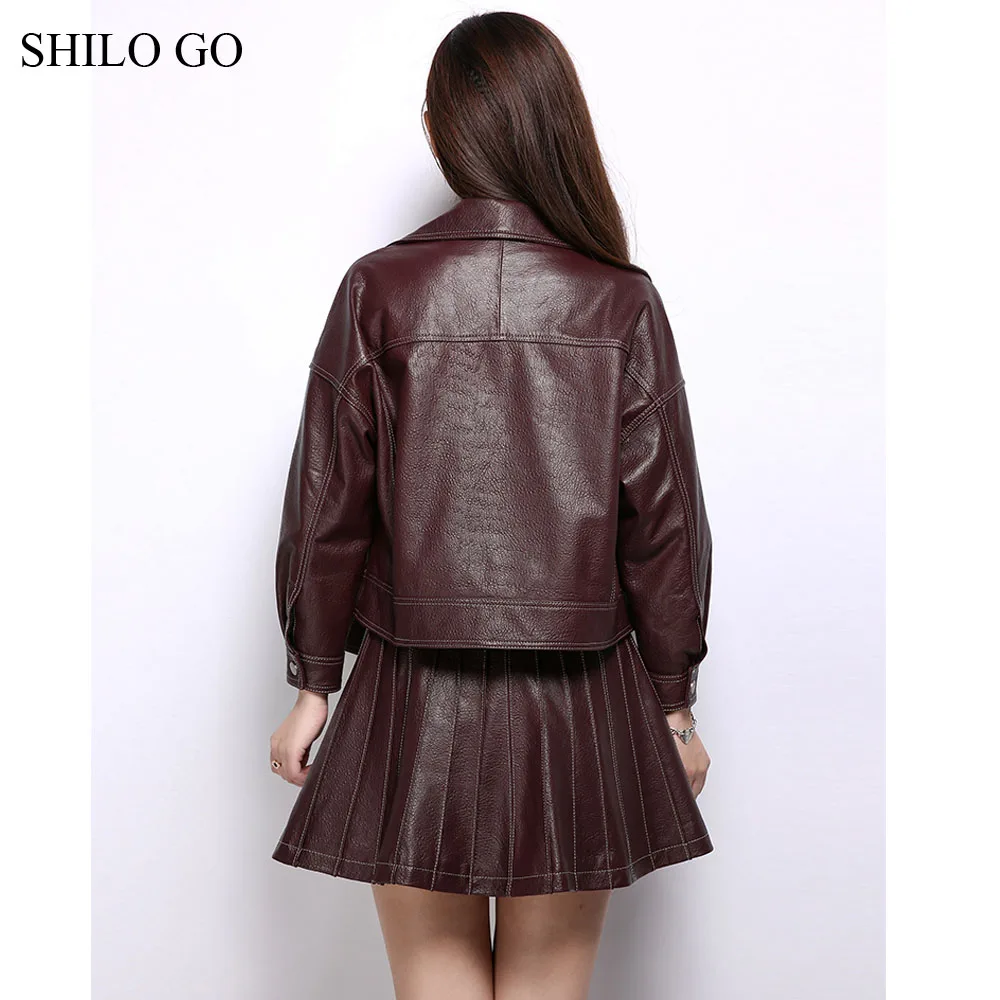 Женский кожаный костюм SHILO GO Осенний модный из натуральной овчины с отворотом и