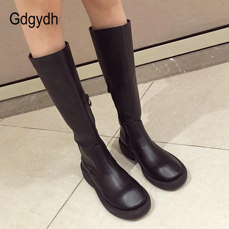 Gdgydh 2018 Black Platform Boots Female High Heels PU Leather Shoes Women Winter Knee High Boots Zip Warm Woman Shoes Promotion цена Gdgydh 2018 Black Platform Boots Female High Heels PU Leather Shoes Women Winter Knee High Boots Zip Warm Woman Shoes Promotion цены онлайн