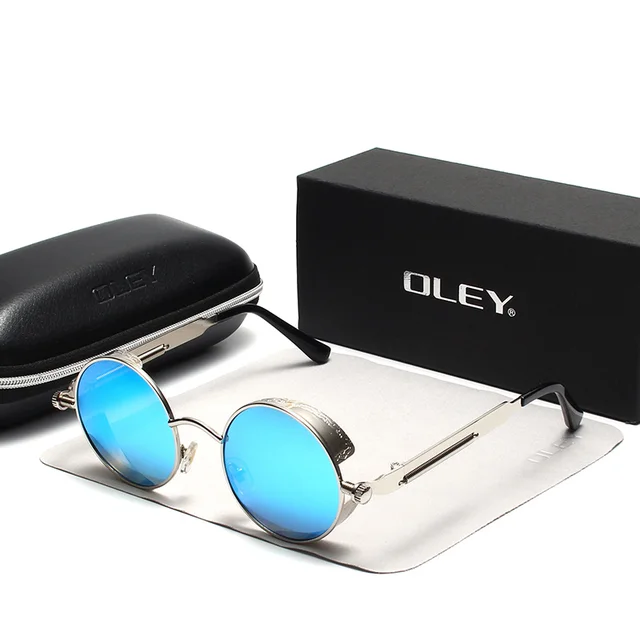 OLEY Brand Metal Round Steampunk Sunglasses Men Women Fashion Color film punk sun glasses Driving Anti-glare Eyewear UV400 Y261 Y261 C3BOX