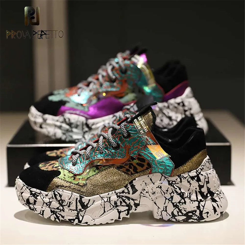 

Prova Perfetto 2019 Sneakers Women Trendy Chunky Dad Shoe Laces Platform Shoes New Color Matching Camouflage Sneakers Chaussures