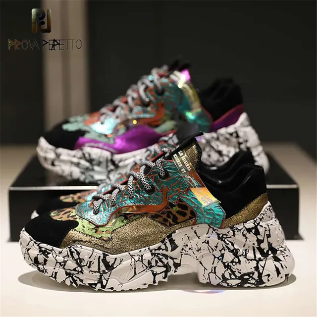 US $47.36 Prova Perfetto 2019 Sneakers Women Trendy Chunky Dad Shoe Laces Platform Shoes New Color Matching C