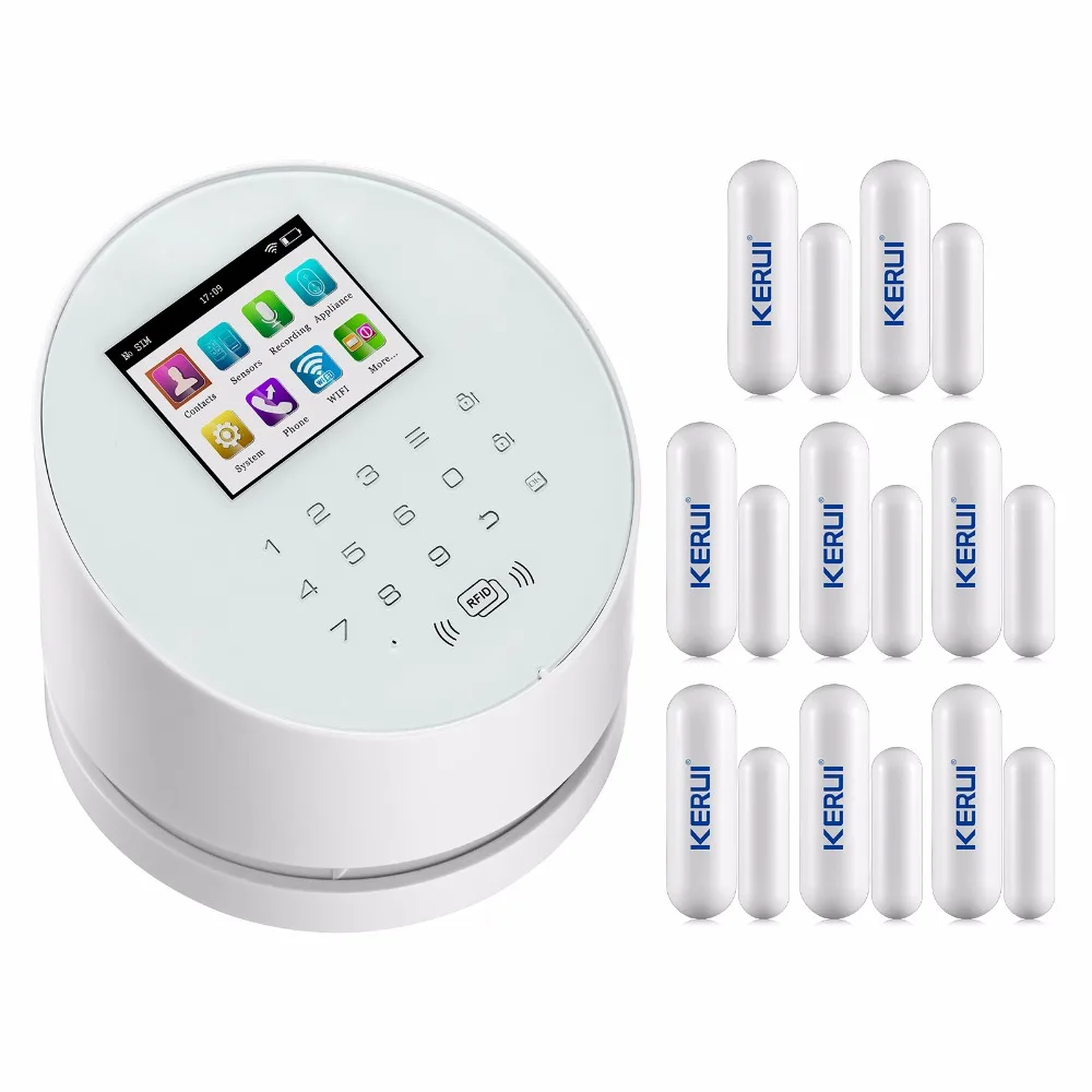 

KERUI W2 Wifi GSM PSTN three-in-one home sucerity alarm system+8 door open remind sensors